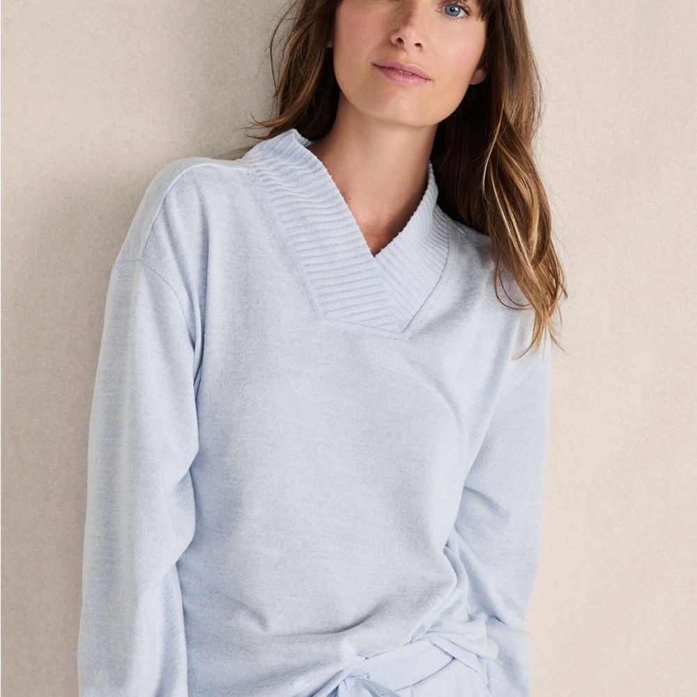 Haven Well Within Sweater Womens Sz M Knit Crossover V Neck Pullover Blue Soft